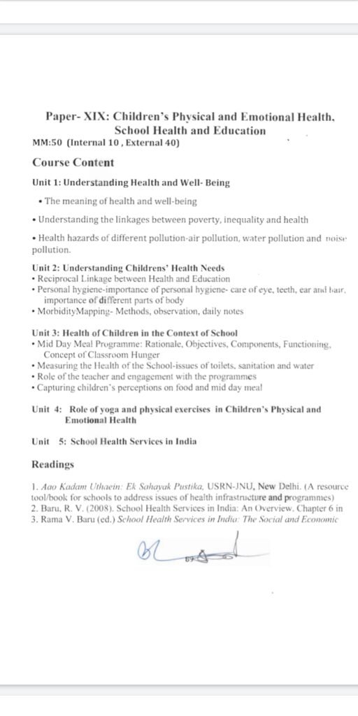B.El.Ed Children's Physical and Emotional Health, School Health and EducationB.El.Ed Children's Physical and Emotional Health, School Health and Education