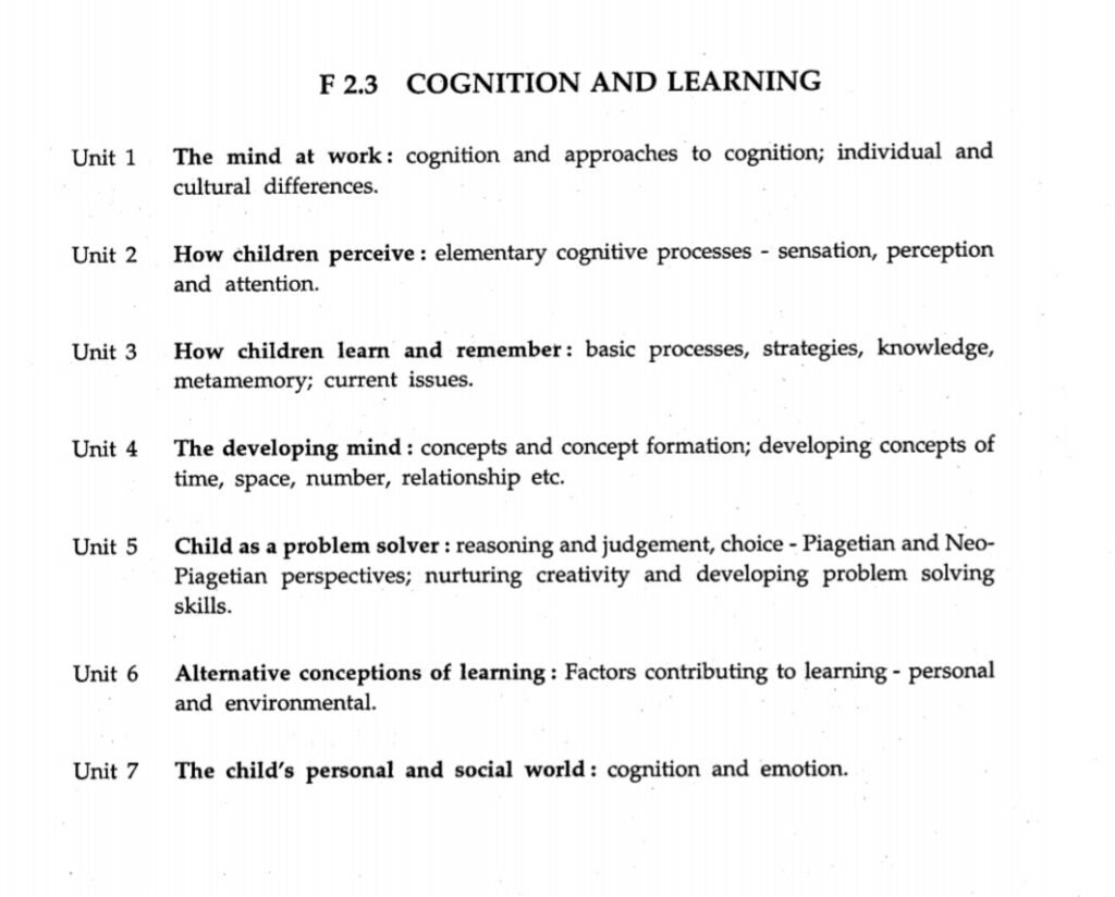 BELEd Second Year Syllabus for Cognition and Learning