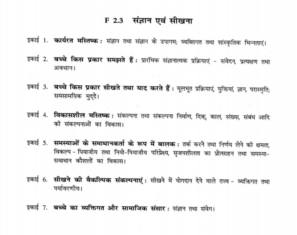 BELEd Second Year Syllabus for Cognition and Learning Hindi
