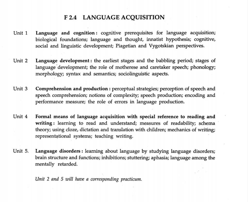 BELEd Second Year Syllabus for Language Acquisition