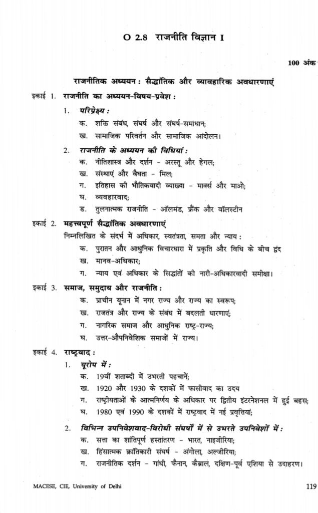 beled second year syllabus optional subjects political science hindi bu du mjpru jncu